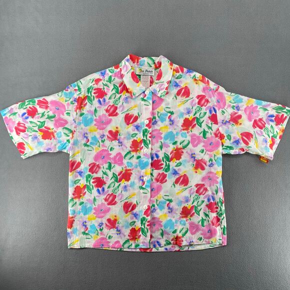 Vtg NOS 80s 90s Two Potato Resort Wear Button Down Shirt + Shorts Set S Floral - Picture 2 of 9